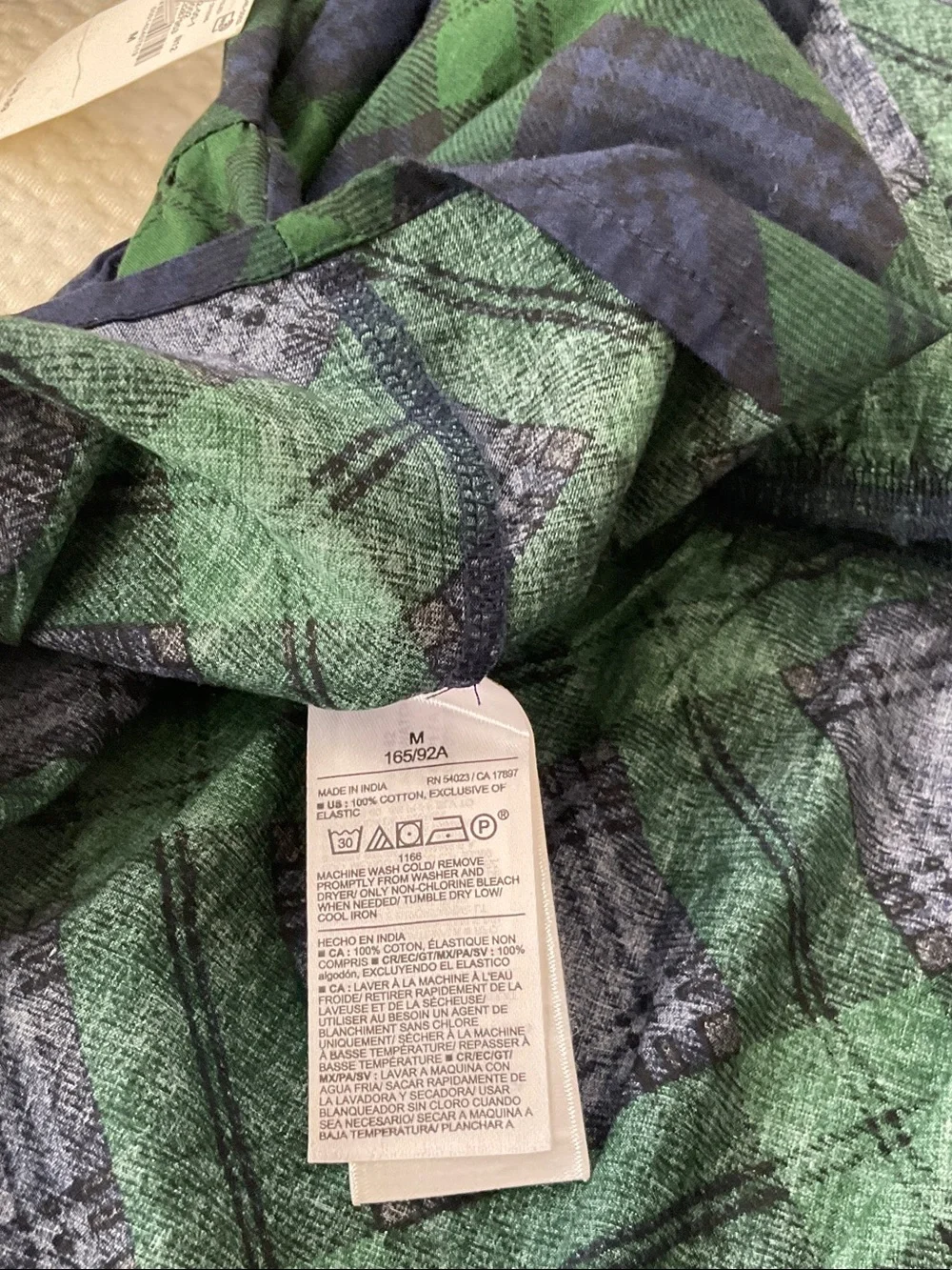 Girls' Green and Navy Plaid Peplum Top with Puff Sleeves